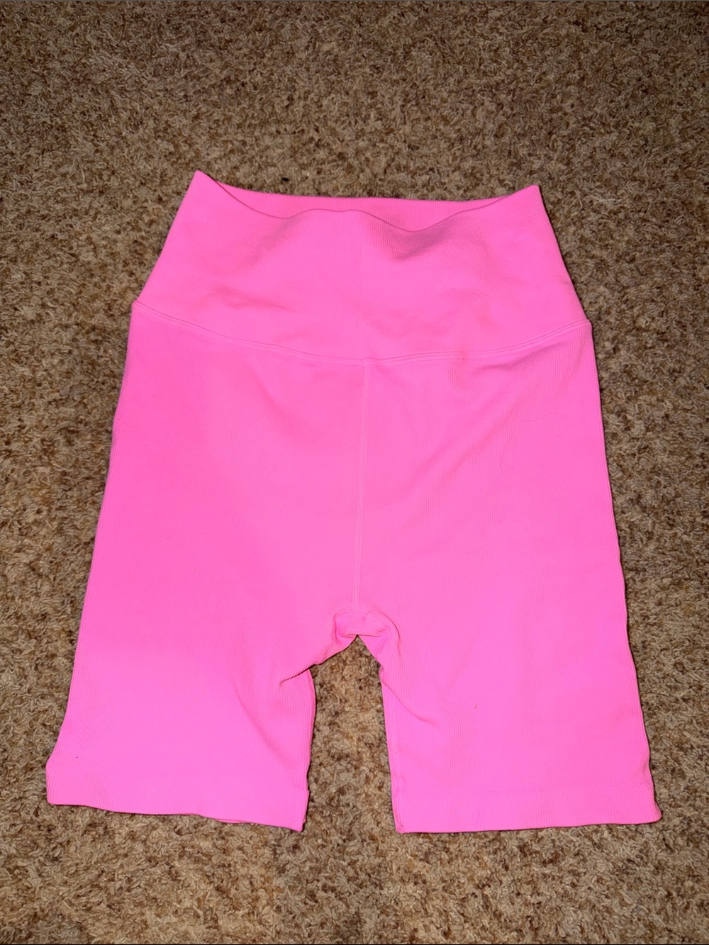 Spiritual Gangster Neon Pink High-Waist Ribbed Bike Shorts